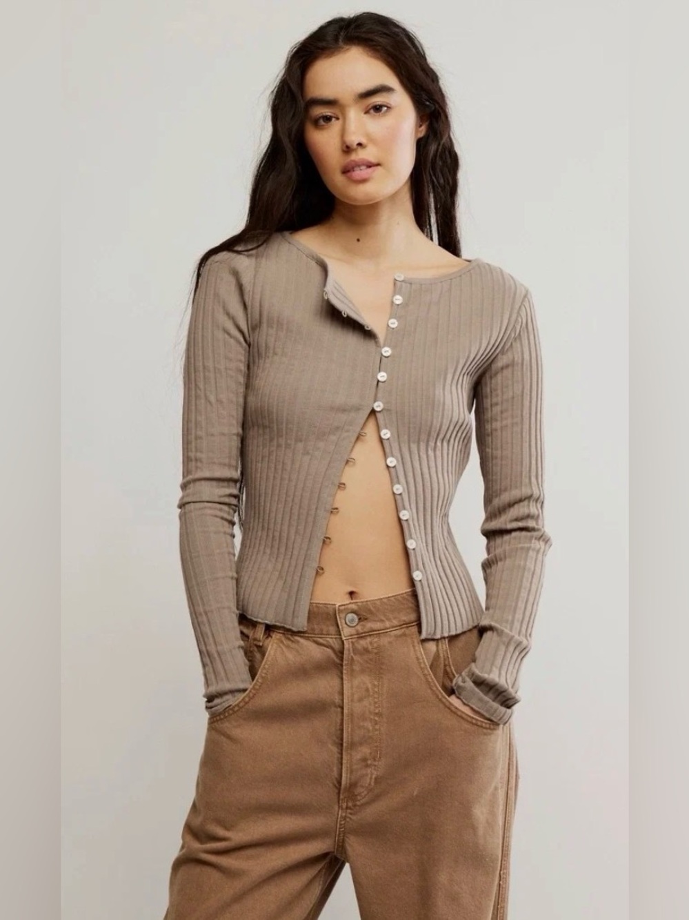 NWT Free People Tilly Long Sleeve Cardigan in Color: Fallen Rock